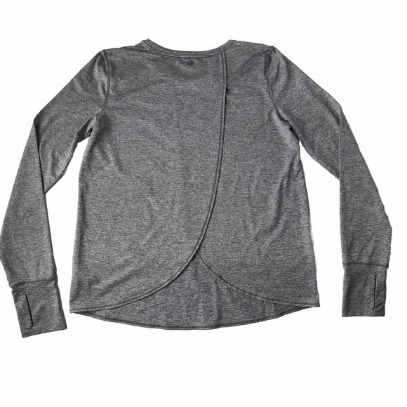 Athleta Shirt Women Small Gray Heather Thumb Hole Tulip Back Long Sleeve Top - Picture 2 of 11